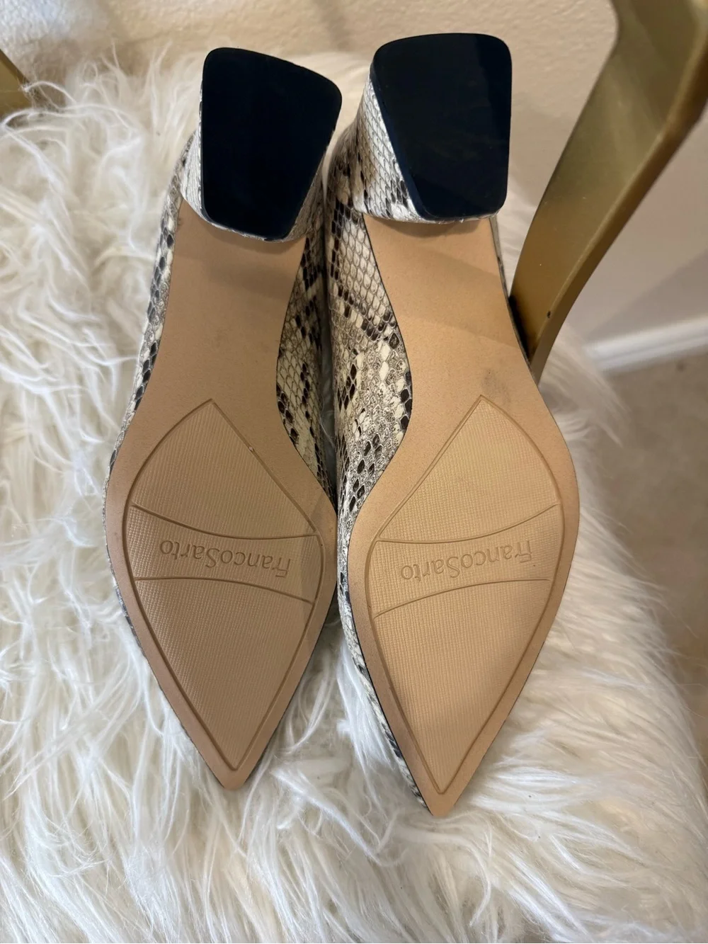 Franco Sarto Snakeskin Print Block Heel Pumps Pointed Toe Size 6.5